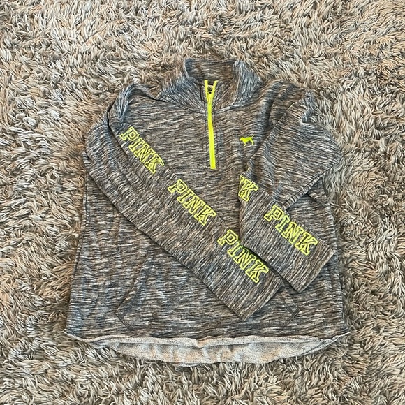 Pink Victoria’s Secret Grey & Neon 1/4 Zip Sweatshirt - Picture 1 of 7
